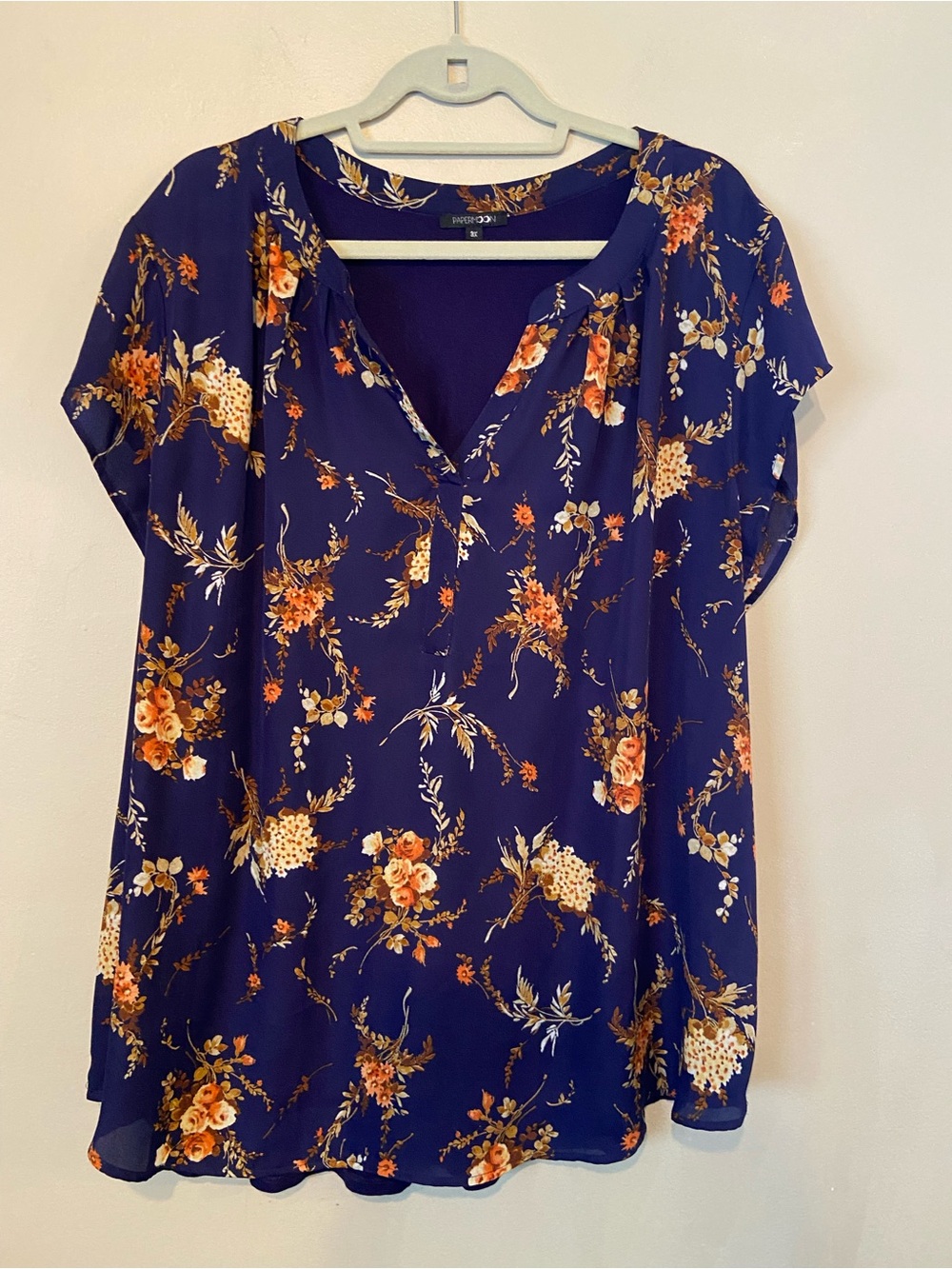 Papermoon Navy Floral V-Neck Short Sleeve Blouse